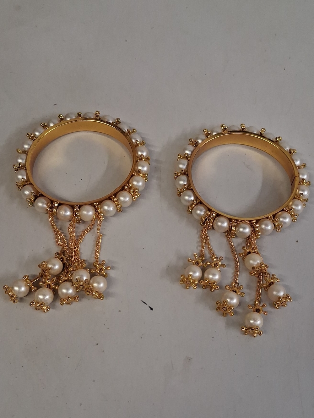 NWT 2 Traditional Indian Bangle Bracelets, Gold & Pearl
